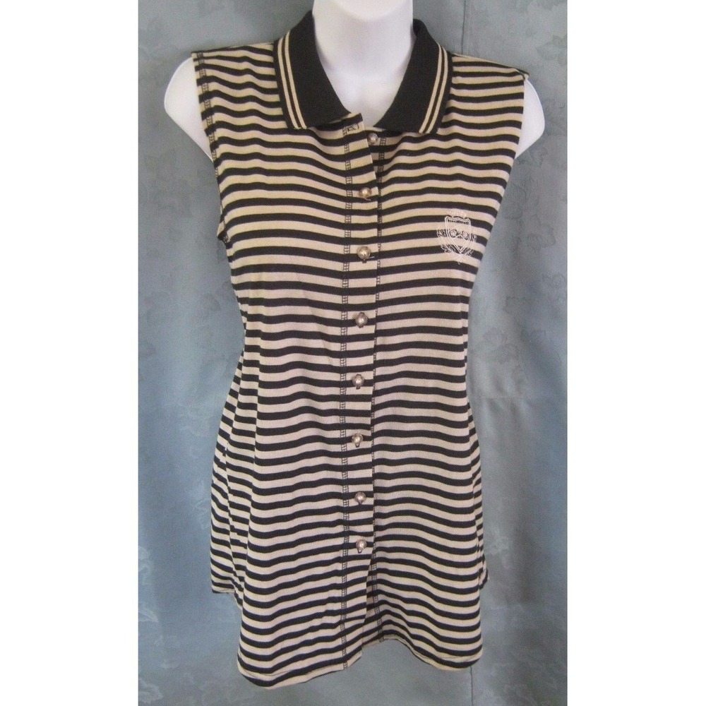 Erika & Company Sleeveless Knit Top Size Medium NWT Black & Khaki Stripe